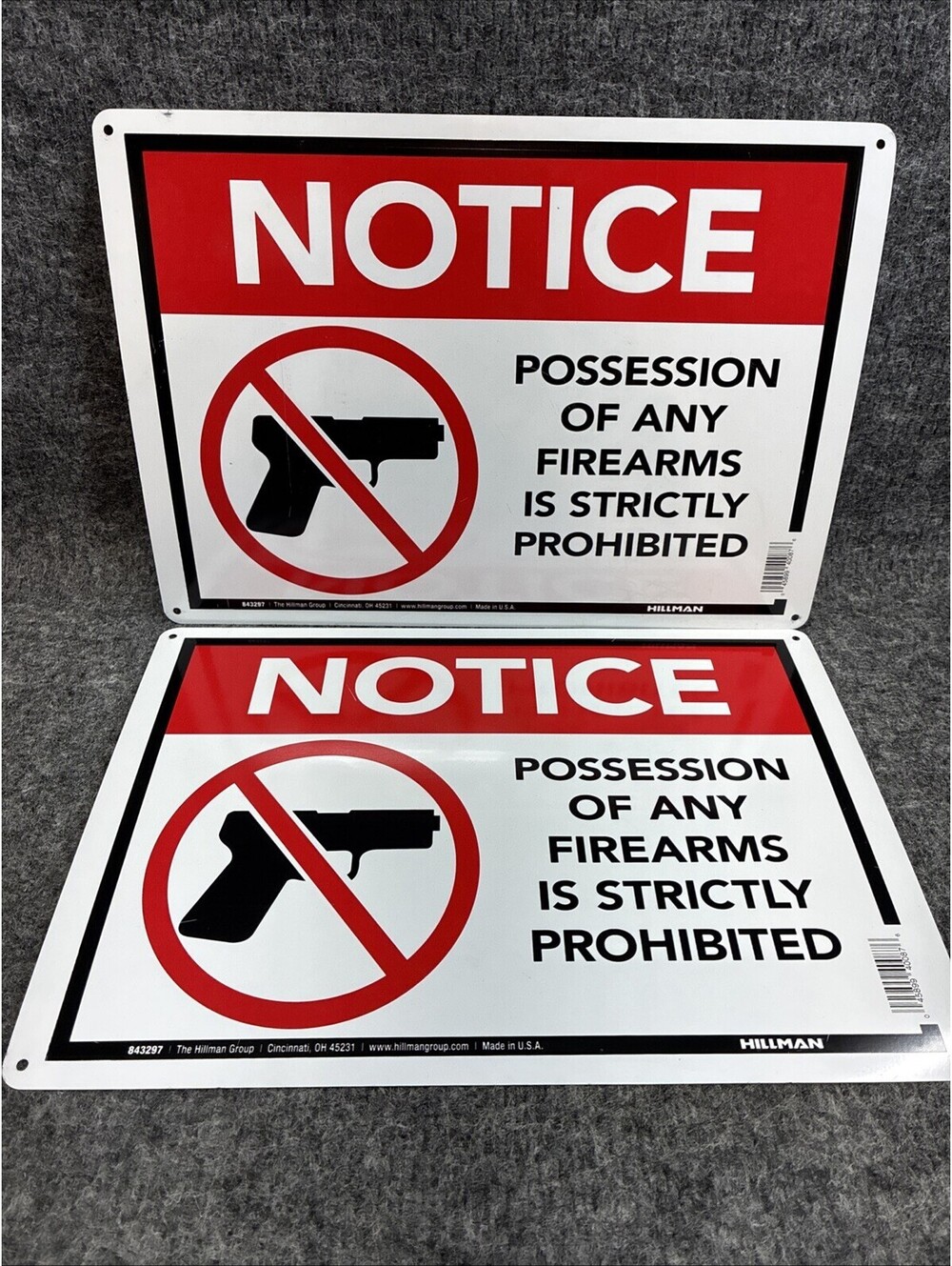 "No Firearms or Weapons Allowed" 14x10 Thin Metal Signs set of 2 Hillman
